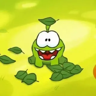 🍃 Om Nom Cut the Rope Dessin animé, Vert, Personnage, Jeu vidéo, Monstre, Mignon, Feuilles whatsapp sticker