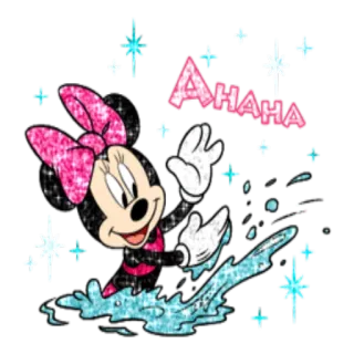 🏖 Minnie Mouse AHAHA Minnie Maus, Disney, Cartoon, Glitzer, Rosa, Schleife, Glitzer, haha telegram sticker