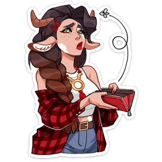 ⭐ телец, зодиак, астрология, женщина, рога, мультфильм, персонаж, кошелек telegram sticker