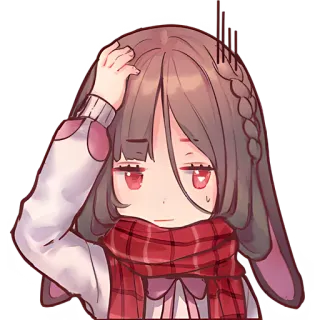🤦‍♀ ragazza anime, carina, confusa, orecchie da coniglio, sciarpa, kawaii, cartone animato telegram sticker