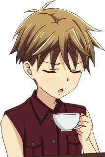 ☕️ Аниме, Парень, Напиток, Кружка, каштановые волосы telegram sticker