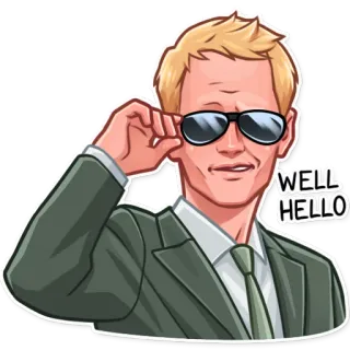 👋 Barney Stinson How I Met Your Mother WELL HELLO 바니 스틴슨, How I Met Your Mother, 안녕, 만화, 캐릭터, 시트콤, 코미디 telegram sticker