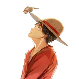 😔 Luffy One Piece Luffy, One Piece, Anime, Manga, Chapeau de paille, Pirate, Oiseau, Personnage whatsapp sticker