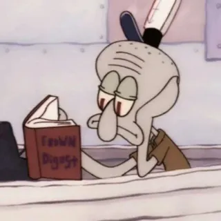 🧼 Squidward Spongebob Squarepants Crown Digest Thaddäus Tentakel, Krosse Kappe, Lesen, Cartoon, Spongebob, Meerestier whatsapp sticker