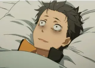 😰 Subaru Natsuki Re:Zero anime, cansado, sonolento, exaustão, cama, Re:Zero, Subaru Natsuki telegram sticker