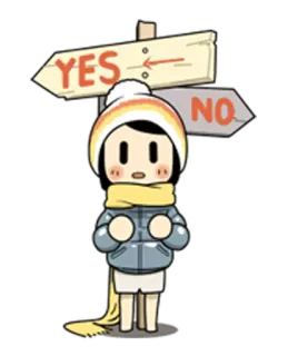 ❓ YES NO decision, direction, yes, no, cartoon, sign, winter telegram sticker