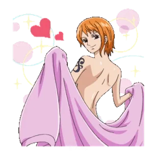 🥰 Nami One Piece 애니메이션, 누드, 문신, 소녀, 하트, 여자, 목욕 telegram sticker