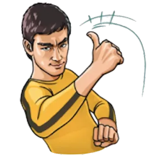 👍 Bruce Lee Bruce Lee, artes marciales, pulgar arriba, icono, dibujos animados, luchador whatsapp sticker