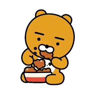 💬 Ryan kakao friends, oso, comiendo, comida, lindo telegram sticker