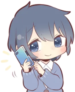 📱 Аниме, Чиби, Мультфильм, Парень, Телефон, Милый, Цифровое искусство telegram sticker