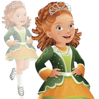 👸 danza irlandese, cartone animato, ragazza, vestito, tiara, capelli arancioni telegram sticker