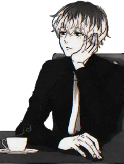 🖤 ผู้ชาย, ขาวดำ, ถ้วย, กาแฟ, นั่ง, ครุ่นคิด telegram sticker