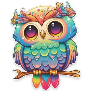 🦉 burung hantu, burung, imut, pelangi, berwarna-warni, hewan telegram sticker