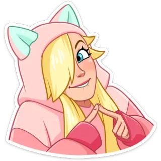 🥺 sticker, cheveux blonds, oreilles de chat, hoodie, mignon, style anime whatsapp sticker