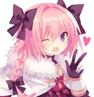 😘 Astolfo Fate/Apocrypha anime, mangá, personagem, cabelo rosa, fofo, piscadela, sinal de paz telegram sticker