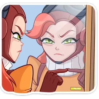 😡 โกรธ, กระจก, การ์ตูน, ผู้หญิง, ภาพสะท้อน, ชี้, หงุดหงิด telegram sticker