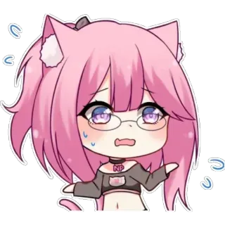 🐱 Anime, katmeisje, verlegen, Kawaii, nerveus, roze haar whatsapp sticker