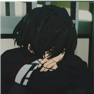 😞 Аниме, Грустный, Персонаж, Черные волосы telegram sticker