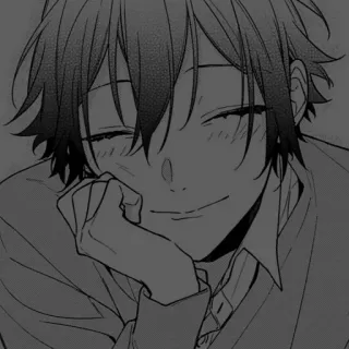 🪡 Anime, Manga, Senyum, Anak laki-laki, Hitam putih, Potret telegram sticker
