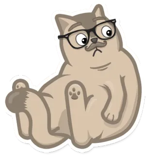 😟 kat, bril, cartoon, dier, sticker, grappig, snor, huisdier telegram sticker