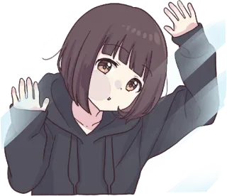 😯 Аниме девушка, Мультфильм, Окно, Милый, Наклейка, Иллюстрация telegram sticker