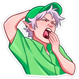 ⏺ bostezo, adormilado, cansado, anime, manga, dibujos animados, elfo, personaje telegram sticker