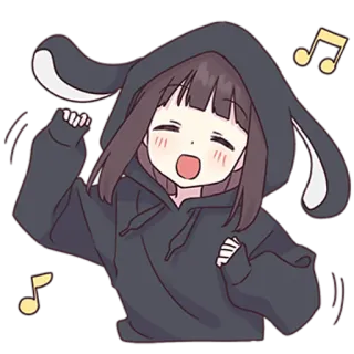 🎶 Anime, Niedlich, Mädchen, Hasenohren, Musik, Cartoon whatsapp sticker