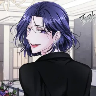 😁 anime, đàn ông, tóc tím, cười, chân dung, đẹp trai telegram sticker
