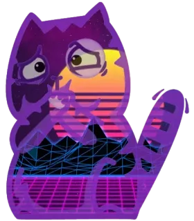 🤭 고양이, 신스웨이브, 베이퍼웨이브, 레트로, 80년대, 보라색, 윤곽선 telegram sticker