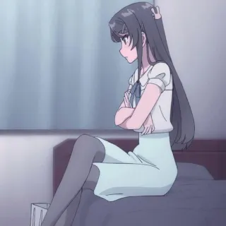 🐰 Mai Sakurajima Rascal Does Not Dream of Bunny Girl Senpai anime, girl, brunette, sitting, serious, arms crossed telegram sticker