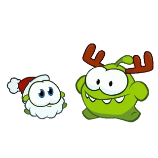 🤪 Om Nom, Cut the Rope, Natal, Rena, Desenho animado, Monstro whatsapp sticker
