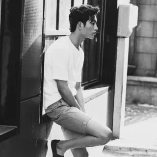 ➖ man, portrait, black and white, sitting, casual, model, young adult telegram sticker