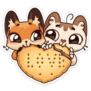 ❤ volpe, gatto, cuore, biscotto, carino, animali, kawaii telegram sticker