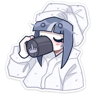 🧘‍♂️ anime girl, middle finger, offensive, drinking, mug, cartoon, gesture telegram sticker