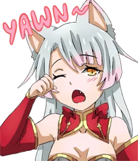 😴 YAWN 애니메이션, 하품, 피곤한, 고양이 귀, 여성, 스티커 telegram sticker