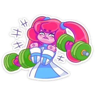 💪 dessin animé, exercice, haltérophilie, fitness, cheveux roses, détermination whatsapp sticker