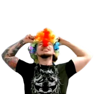 🤡 ตัวตลก, วิกผมสีรุ้ง, ผู้ชาย, รอยสัก, ยิ้ม telegram sticker