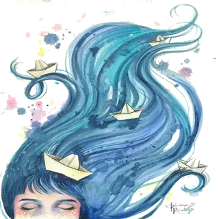 ⛵ barcos de papel, acuarela, pelo, de ensueño, surrealista telegram sticker