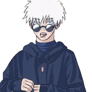 😛 Satoru Gojo Jujutsu Kaisen อนิเมะ, โกะโจ ซาโตรุ, มหาเวทย์ผนึกมาร, ตัวละครอนิเมะ, ผมขาว, แว่นตา, ลิ้น telegram sticker