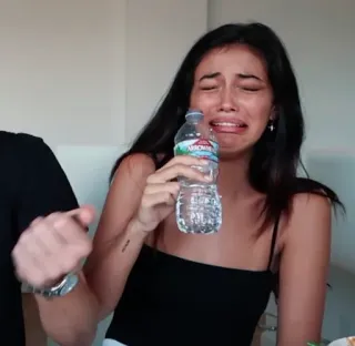 🌮 crying, sad, upset, woman, water bottle, emotional telegram sticker