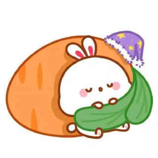 🍼 conejo, conejito, zanahoria, durmiendo, lindo, dormilón, kawaii telegram sticker