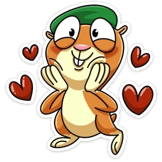 ❤️ sticker, cartone animato, carino, animale, mammifero, cuori, amore, cappello verde, illustrazione telegram sticker
