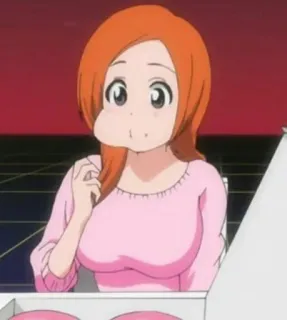 🙂 Orihime Inoue Bleach anime, girl, cartoon, orange hair telegram sticker