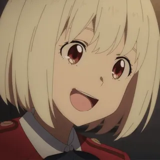 🤭 Chisato Nishikigi Lycoris Recoil アニメ, 笑顔, かわいい, リコリス・リコイル, 錦木千束 telegram sticker