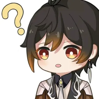 ❔ Zhongli Genshin Impact Genshin Impact, Чжун Ли, вопросительный знак, чиби, видеоигра, аниме telegram sticker