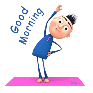 🖐 Good Morning bonjour, matin, exercice, yoga, étirement, personnage de dessin animé, salutation whatsapp sticker