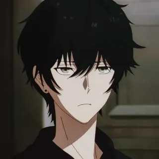 🕳 Anime, pelo negro, hombre, personaje, pendiente whatsapp sticker