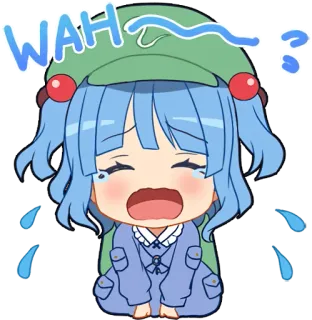 😢 WAH~? anime, crying, sad, blue hair, chibi telegram sticker