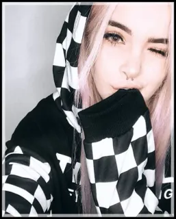 🍃 girl, woman, hoodie, pink hair, eyewink, septum telegram sticker