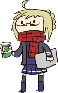 😶 Cartone animato, Ragazza, Studentessa, Caffè, Sciarpa, Anime, Uniforme scolastica telegram sticker